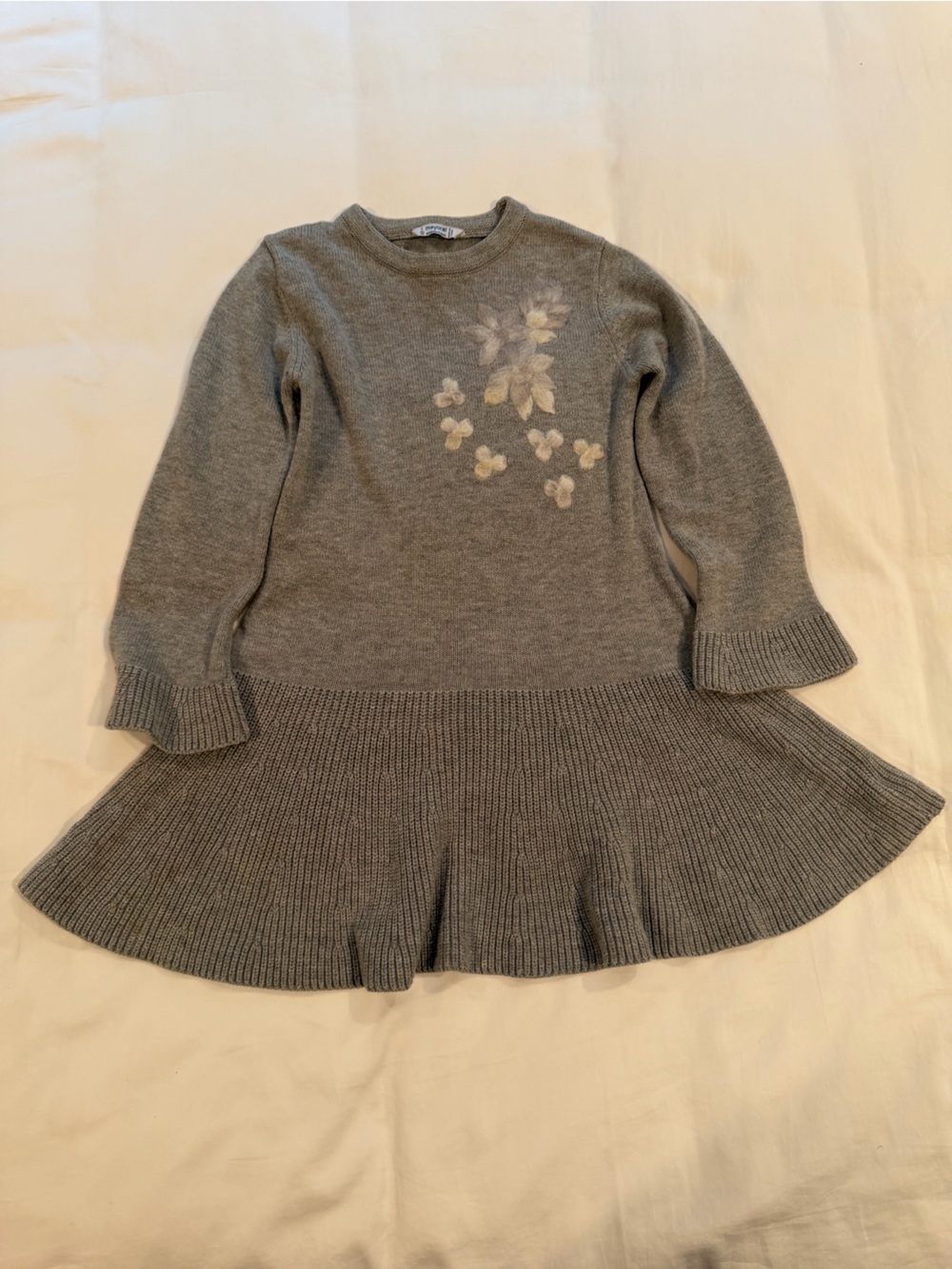 Mayoral Gray Knit Floral Sweater Dress